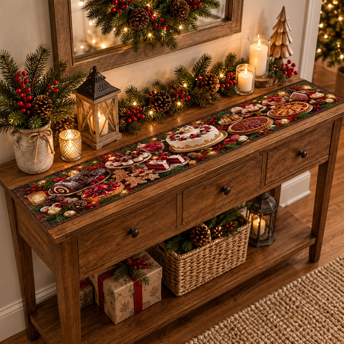 Custom Family Name Christmas Gifts, Holiday Decor Gift • Happy Meal - Personalized Table Runner