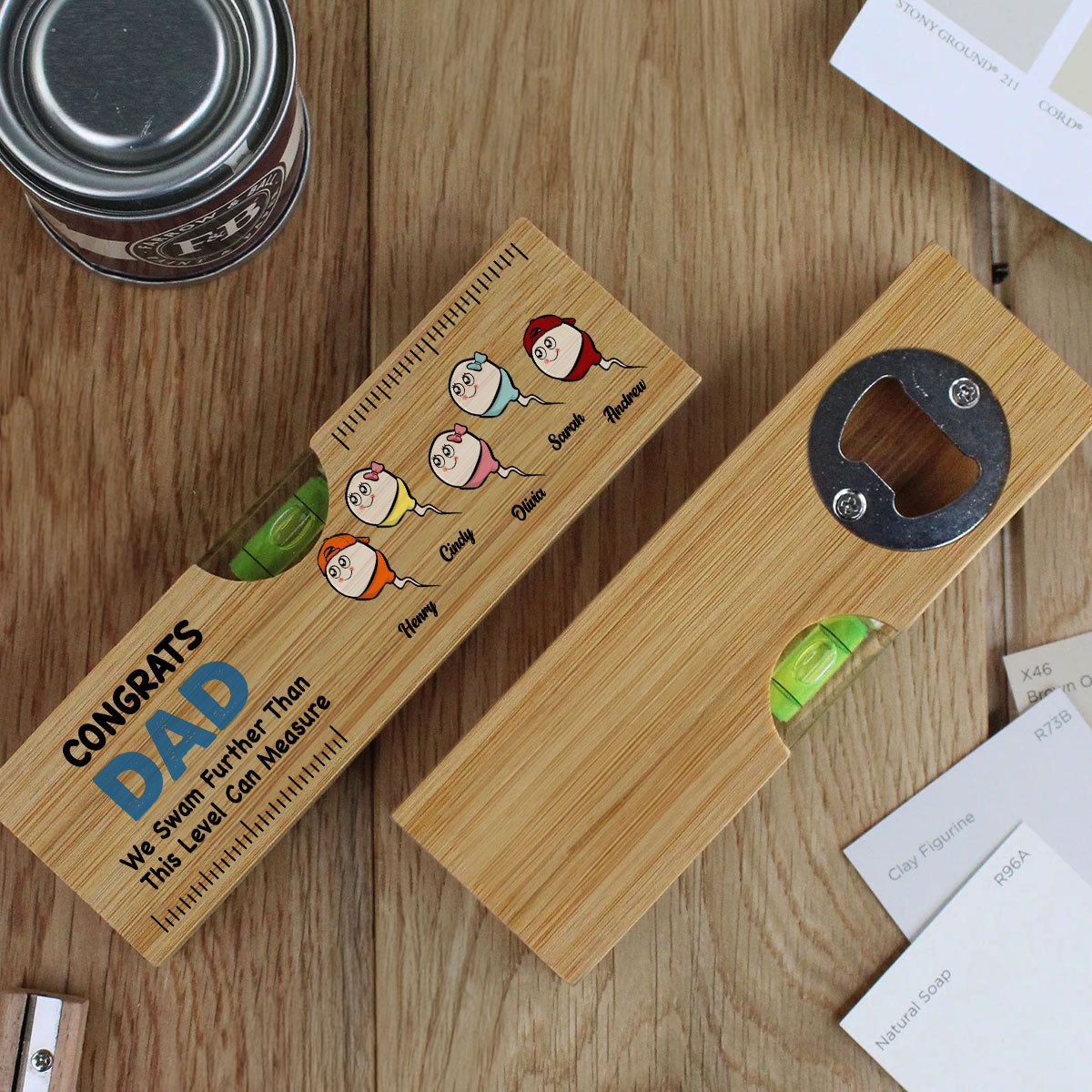 We Swam Further Than This Level Can Measure - Personalized Wooden Spirit Level Bottle Opener