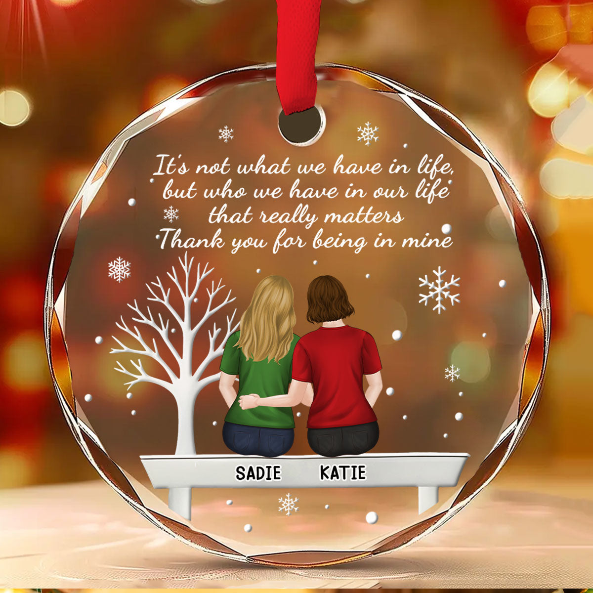 Custom Friendship Christmas Ornament, Best Friend Gift •  Heartfelt Friendship Token - Personalized Glass Ornament