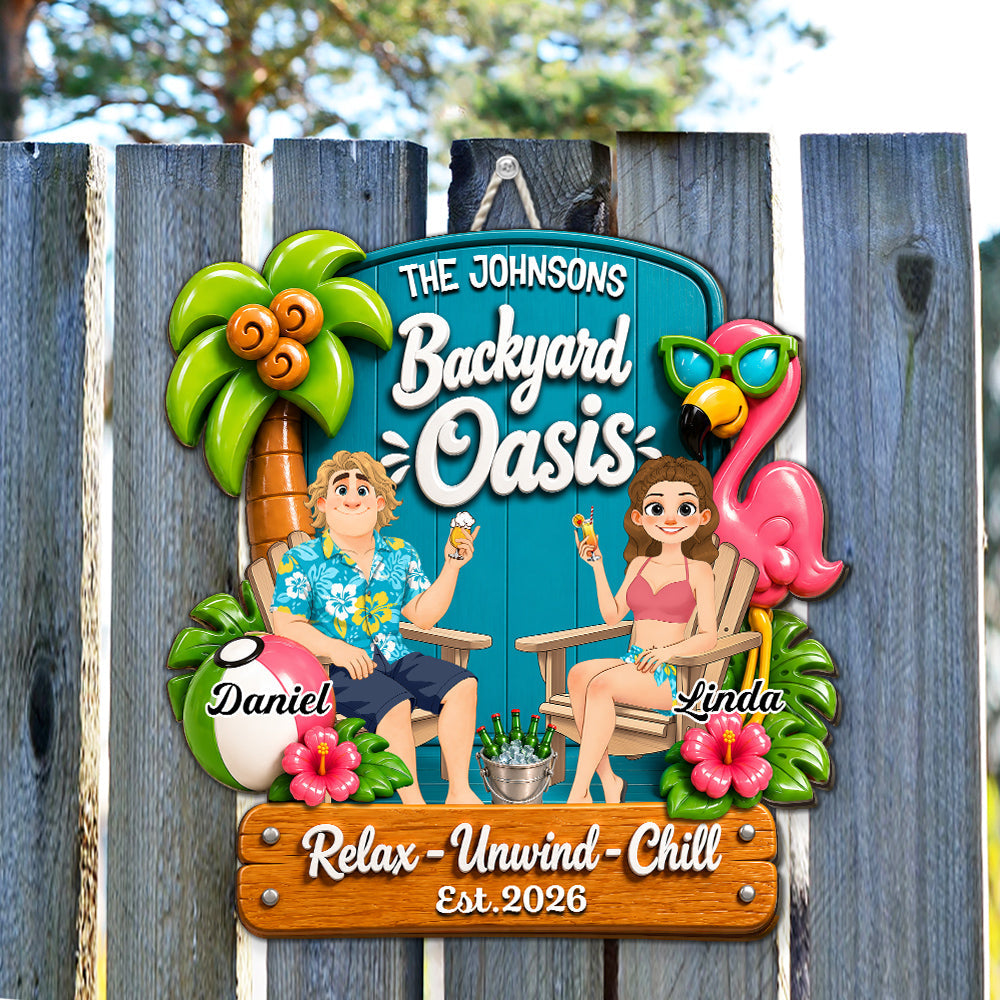 Custom Family Summer Backyard, Patio & Porch Decor • Backyard Oasis Summer - Personalized Wood Sign