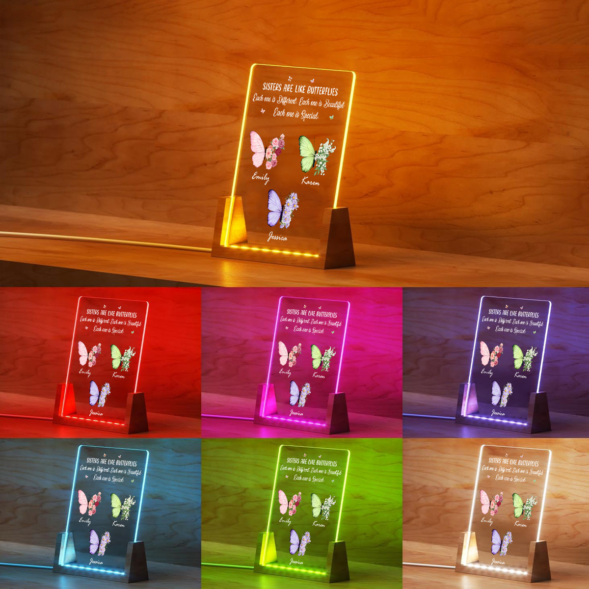 Custom Led Light Gift, Family Keepsake • Sisters Bloom In Different Ways - Personalized Night Light