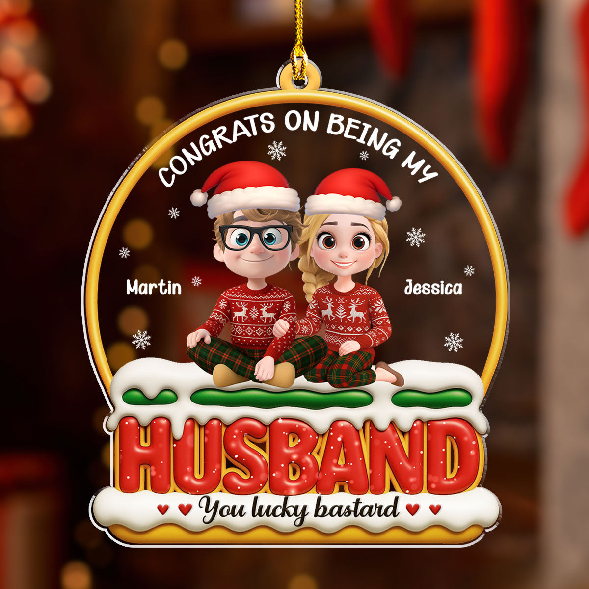 Custom Couple Christmas Ornament, Anniversary Gift •  Lucky You - Personalized Acrylic Ornament