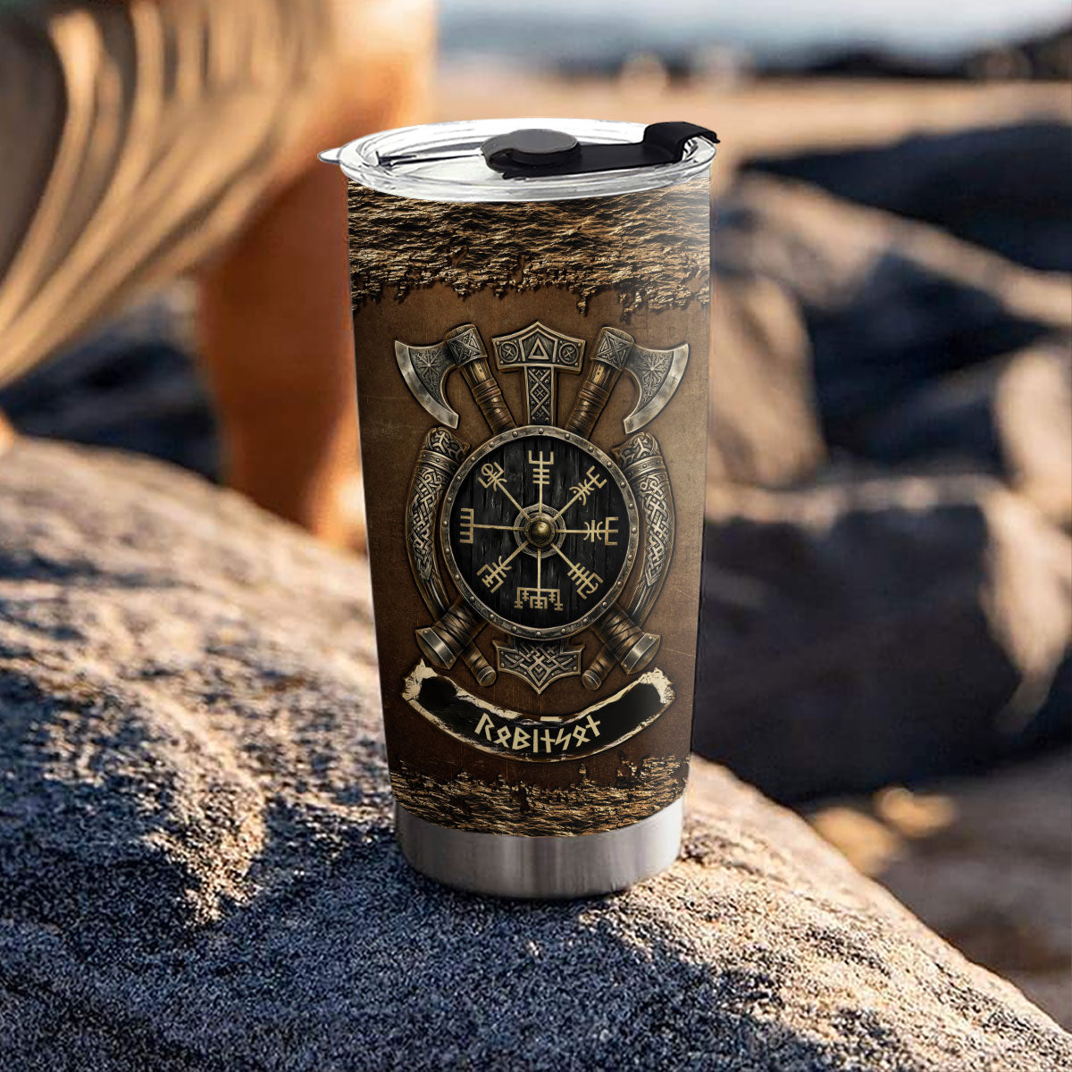 Custom Christmas Birthday Gifts For Dad • Viking Name In Futhark Runes - Personalized Tumbler