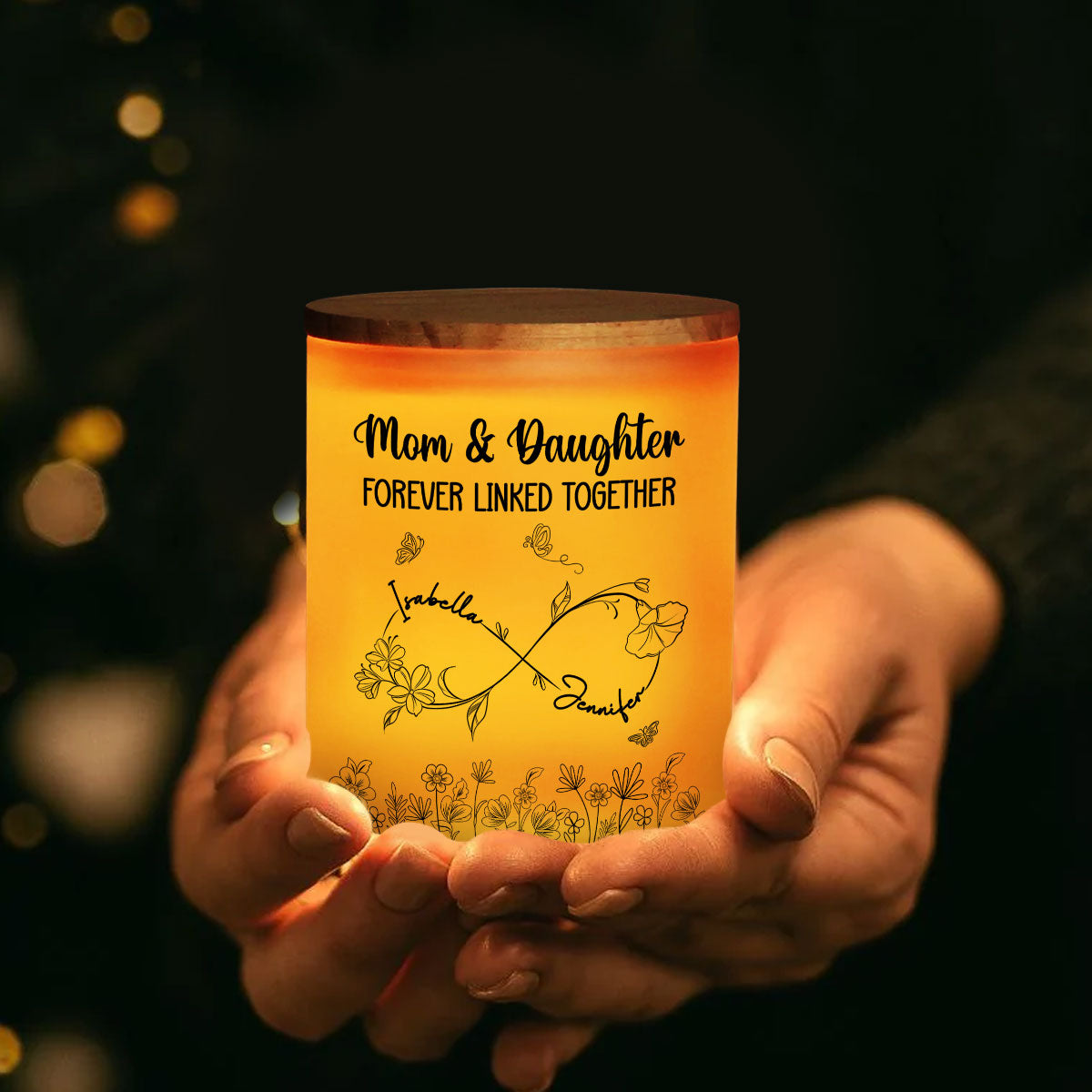 Mom And Daughter Forever Linked Together - Personalized Glass Jar With LED Candle