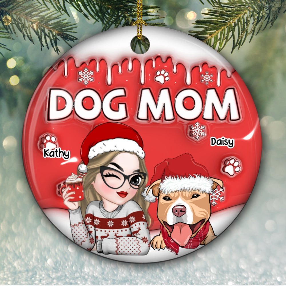 Custom Keepsake Christmas Ornament •  Dog Mom In Christmas - Personalized 3D Inflated Effect Ceramic Ornament