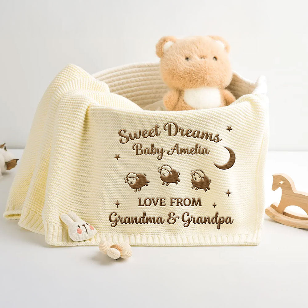 Love From Grandma - Personalized Embroidered Knitted Baby Blanket