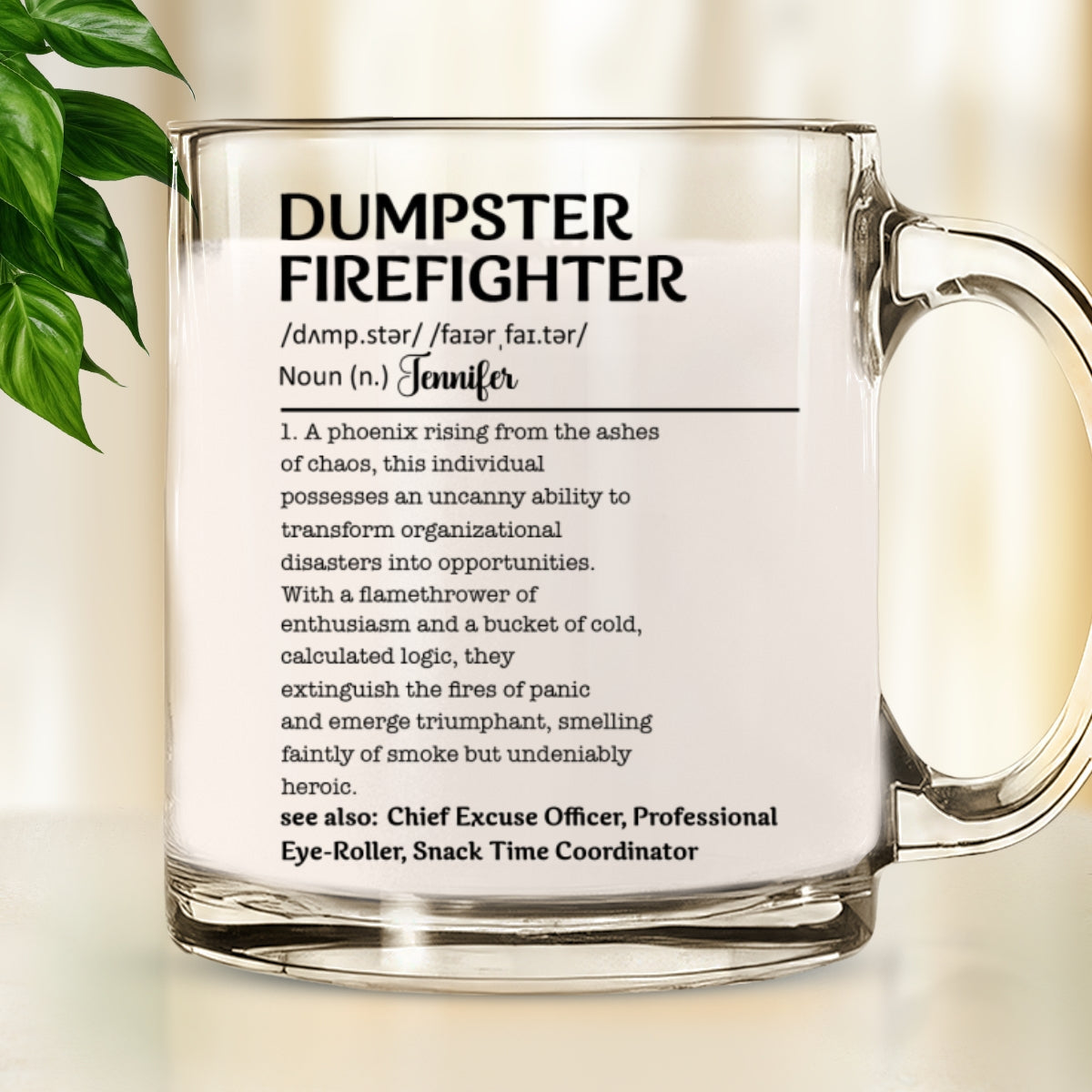 Custom Christmas & Birthday Keepsake Gift • Dumpster Firefighter- Personalized Glass Mug