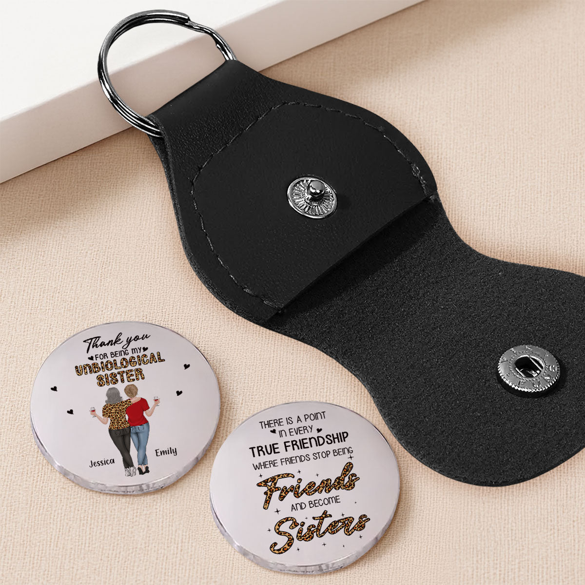 Custom Besties Coin Keychain, Friendship Birthday Gifts • Where Friends Stop Being Friends And Become Sisters - Personalized Pocket Hug