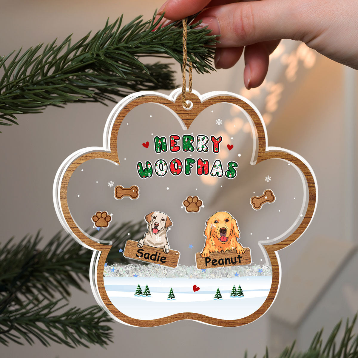 Custom Keepsake Christmas Ornament •  Woofmas Winter - Personalized Acrylic Shaker Ornament