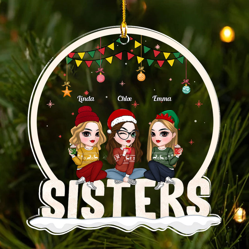 Custom Friendship Christmas Ornament, Best Friend Gift •  Forever Bonded Sisters - Personalized Acrylic Ornament