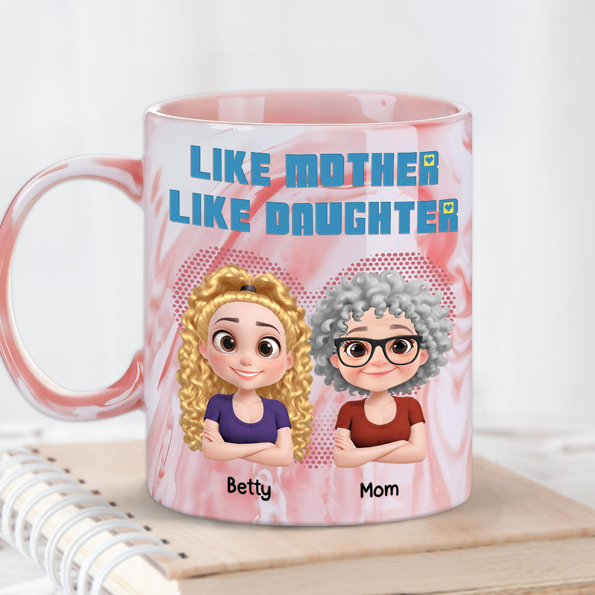 Custom Mother's Day Gift for Mom & Grandma • Like My Mother - Personalized Pink Marble Mug