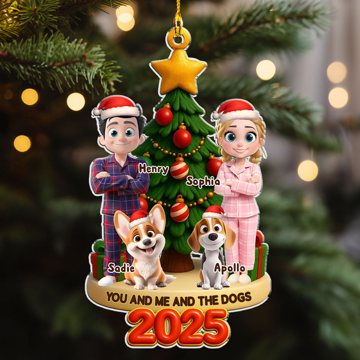 Custom Keepsake Christmas Ornament •  Holiday Family And Pets - Personalized Acrylic Ornament