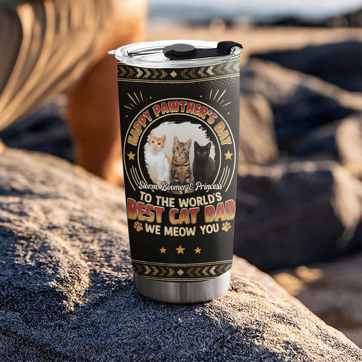 Pawther Day With Cat Dad Photo - Personalized Tumbler