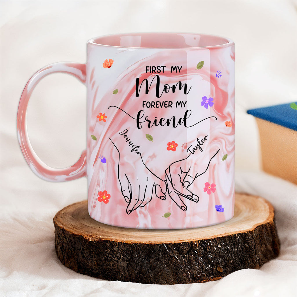 Custom Mother's Day Gift for Mom & Grandma • Forever My Friend - Personalized Pink Marble Mug