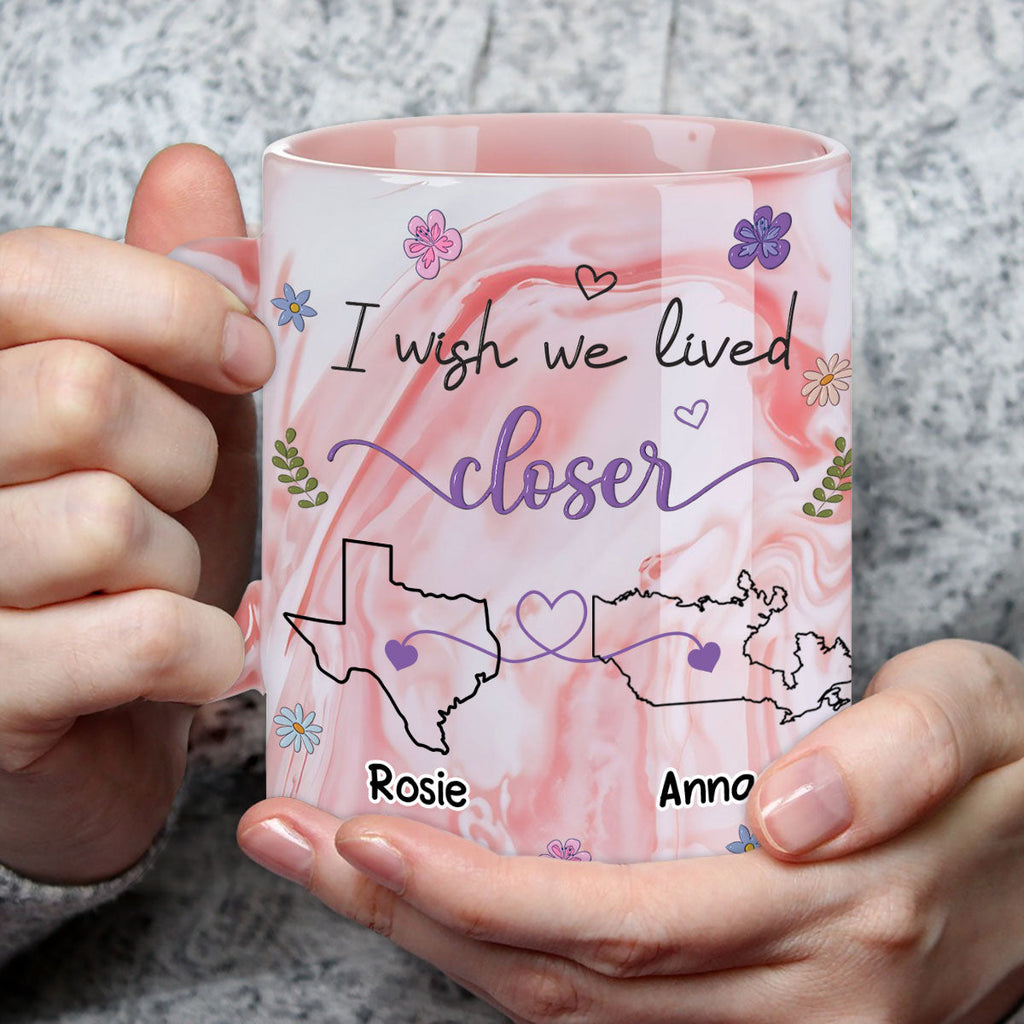 Custom Best Friend, Christmas & Birthday Friendship Keepsake Gift • I Wish We Lived Closer - Personalized Pink Marble Mug