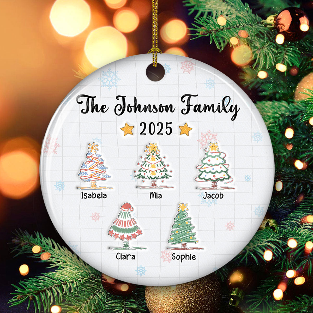 Custom Family Ornament, Christmas Gift for Family Members •  Love The Way Draw Family Love - Personalized 3D Inflated Effect Ceramic Ornament