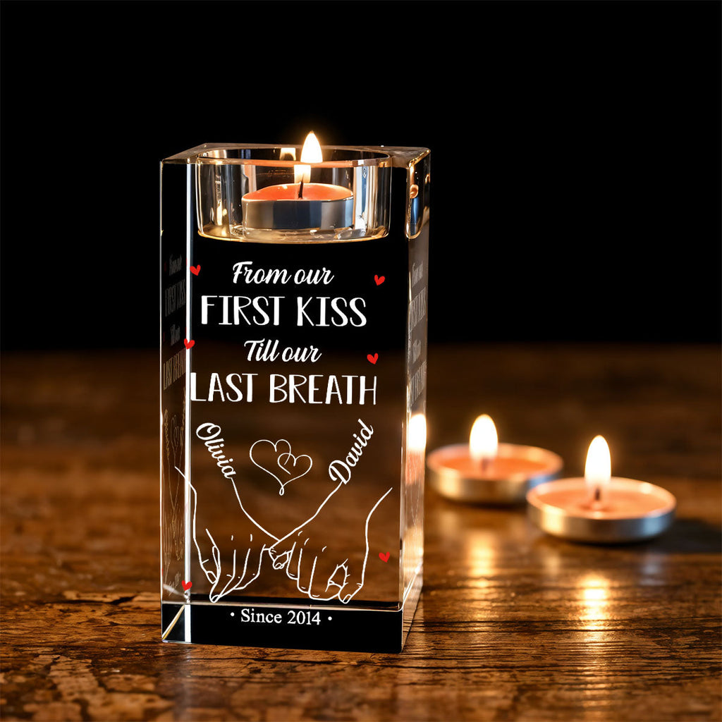 Our First Kiss - Personalized Crystal Candle Holder