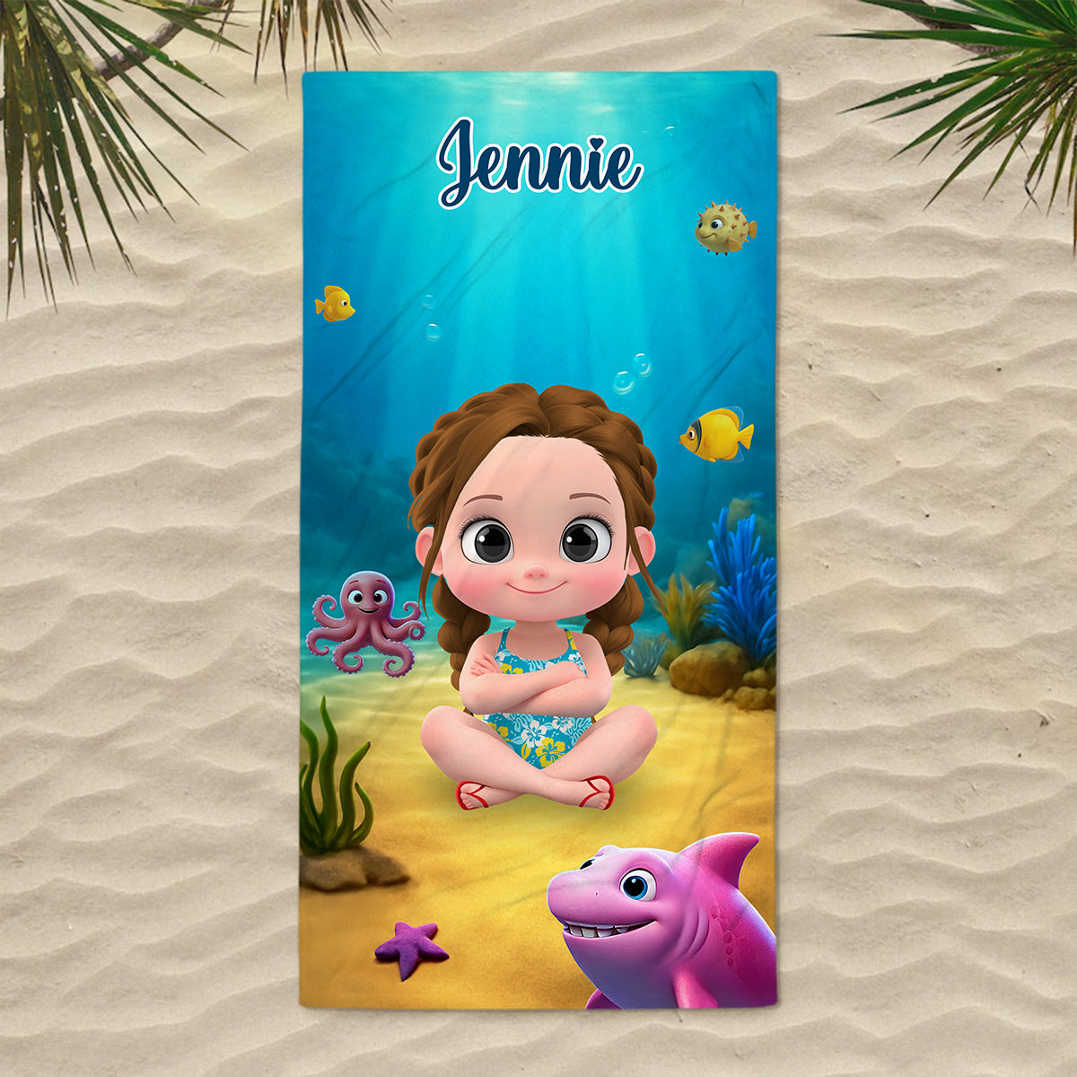 Cartoon Kid Character Marine - Personalized Beach Towel