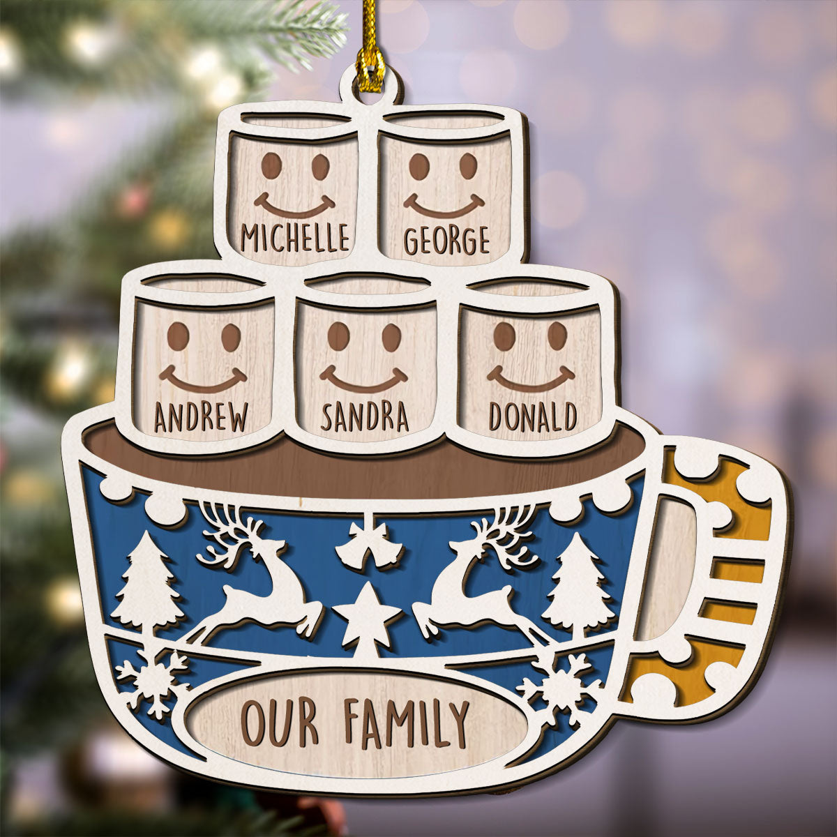 Custom Family Ornament, Christmas Gift for Family Members •  Family Love Grows Warmer At Christmas - Personalized 2-Layered Wood Ornament