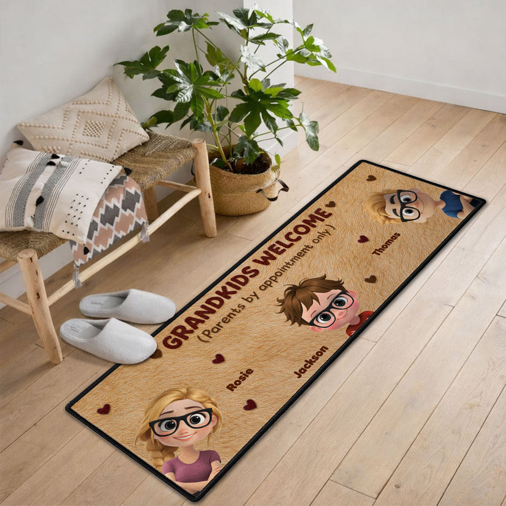 Custom Family Name Rug, Housewarming Birthday Gift For Family Members • Grandkids Welcome - Personalized Runner Rug