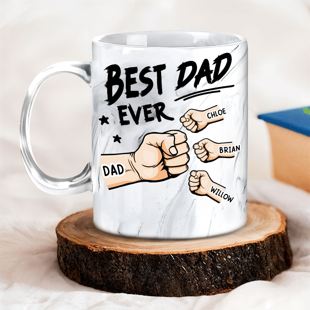 Custom Father's Day, Special Gift for Dad & Grandpa • Best Dad Ever - Personalized Grey Marble Mug