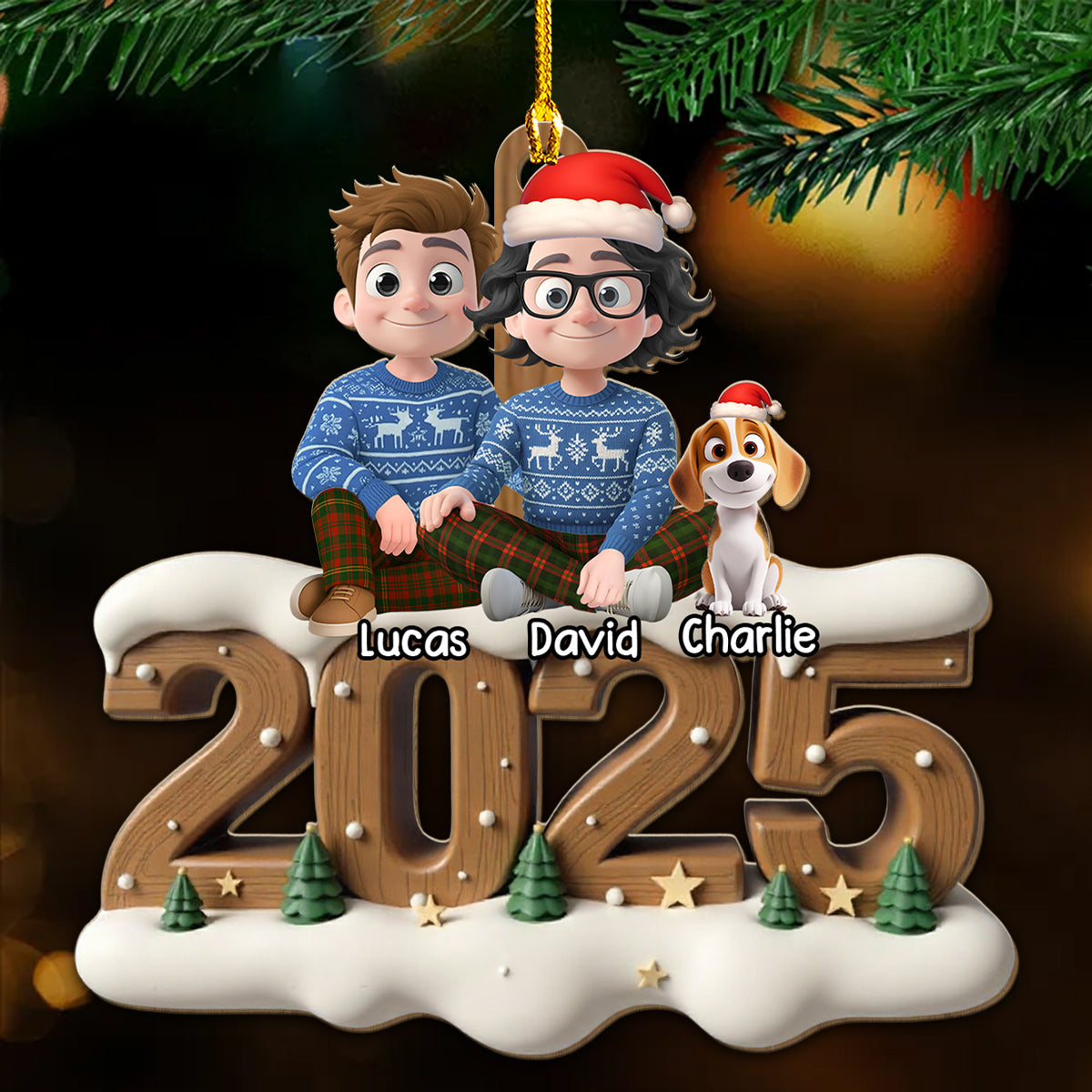 Custom Family Ornament, Christmas Gift for Family Members •  Us Together With Them Onwards - Personalized 3D Effect Wood Ornament