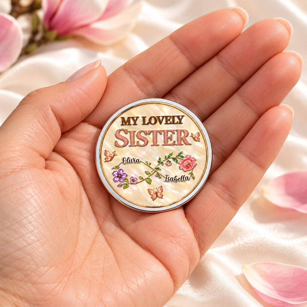 Custom Sister Siblings Coin Keychain, Christmas Birthday Gifts • Still Choose You Sister - Personalized 3D Printing Pocket Hug