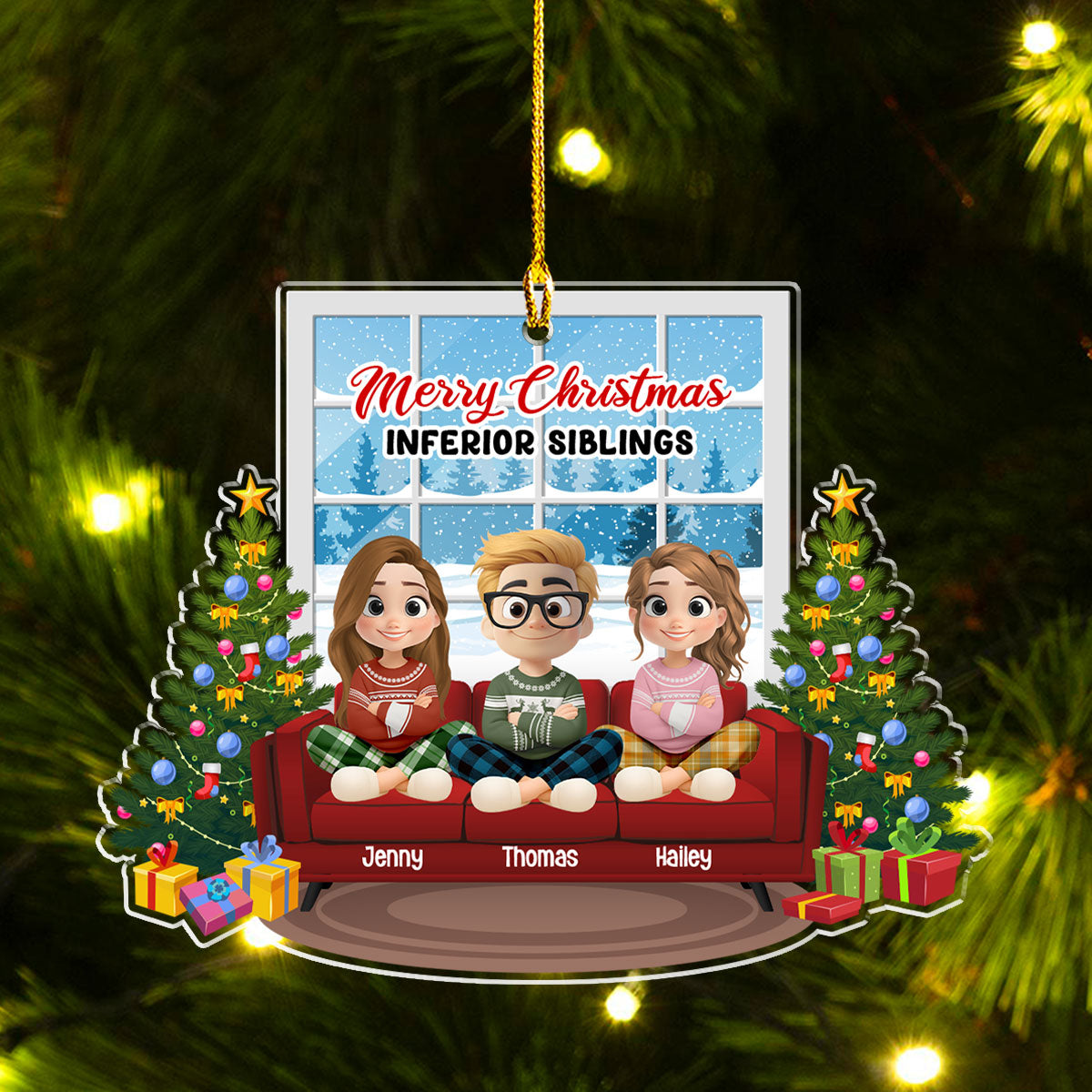 Custom Brothers & Sisters Christmas Ornament •  Bow To Your Superior Sibling - Personalized Acrylic Ornament