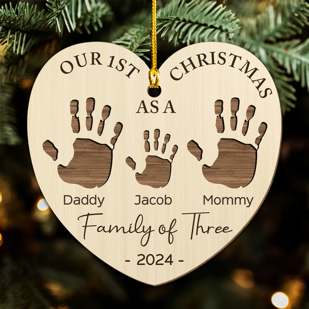 Custom Family First Christmas Ornament •  Happy 1st Christmas As A Family - Personalized Wood Ornament