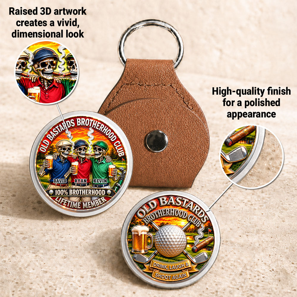 Custom Besties Coin Keychain, Friendship Birthday Gifts • Brothers Tee Off Together Always - Personalized 3D Printing Pocket Hug