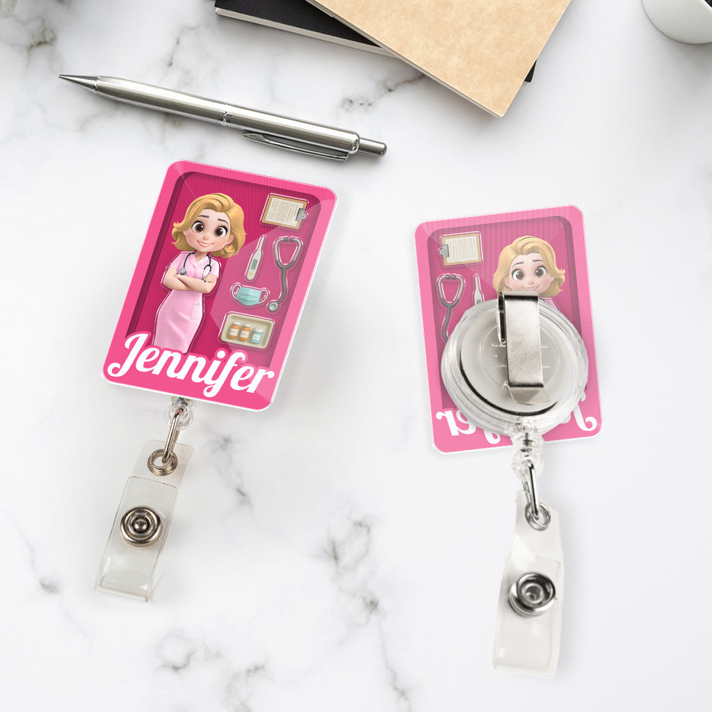 Custom Nurse ID Holder, Christmas Birthday Gifts for Healthcare Workers • Little Nurse Hero - Personalized Acrylic Badge Reel