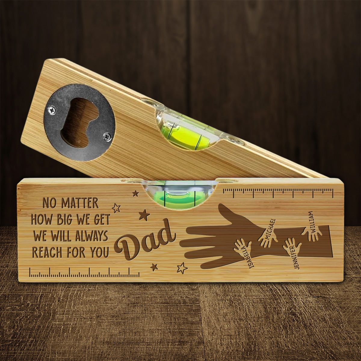Held by Your Hands, Guided by Your Love - Personalized Engraved Wooden Spirit Level Bottle Opener