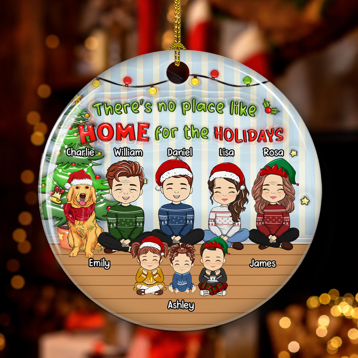 Custom Family Ornament, Christmas Gift for Family Members •  No Place Like Home - Personalized 3D Inflated Effect Ceramic Ornament
