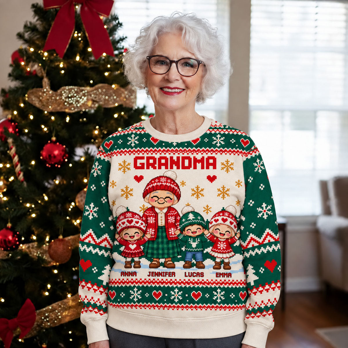 Custom Grandma Christmas Sweatshirt, Gift for Mothers • Grandma With Kids - Personalized All-Over-Print Sweatshirt