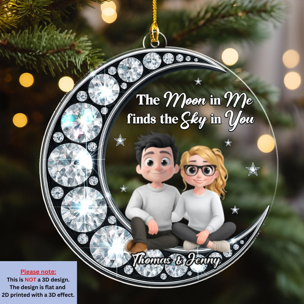 Custom Couple Christmas Ornament, Anniversary Gift •  The Moon Found Her Sky - Personalized Acrylic Ornament