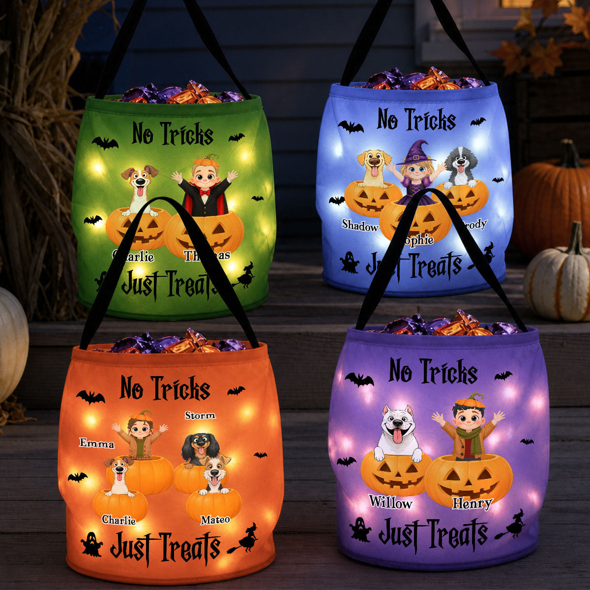 No Tricks Just Treats - Personalized Light Up Basket