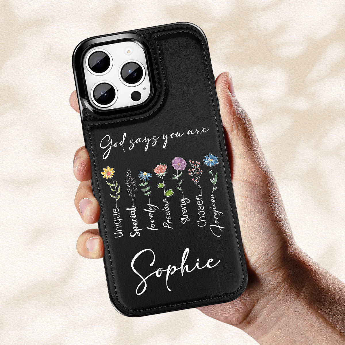 God Says You Are - Personalized Leather Phone Case