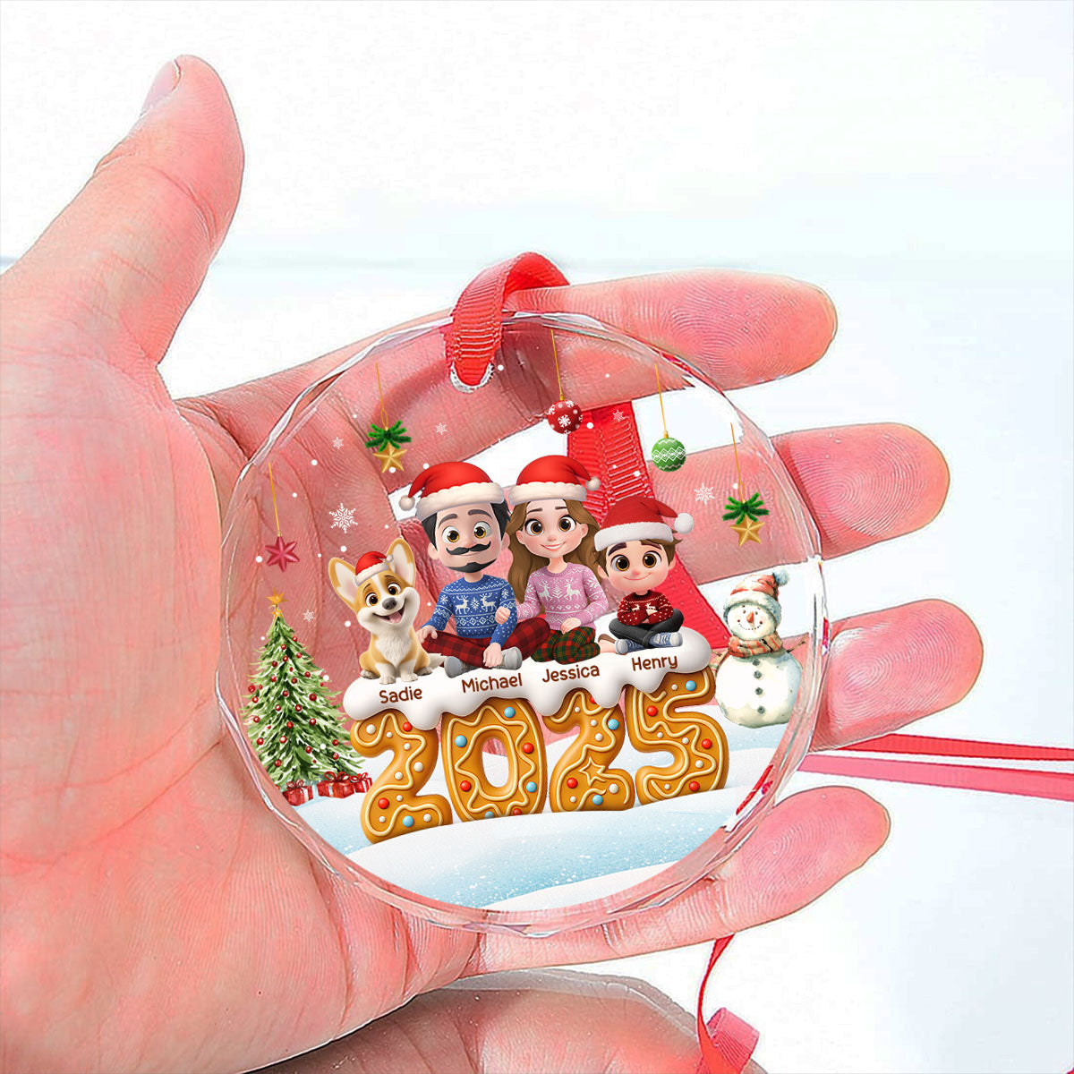 Custom Family Ornament, Christmas Gift for Family Members •  Family Of This Year - Personalized Glass Ornament
