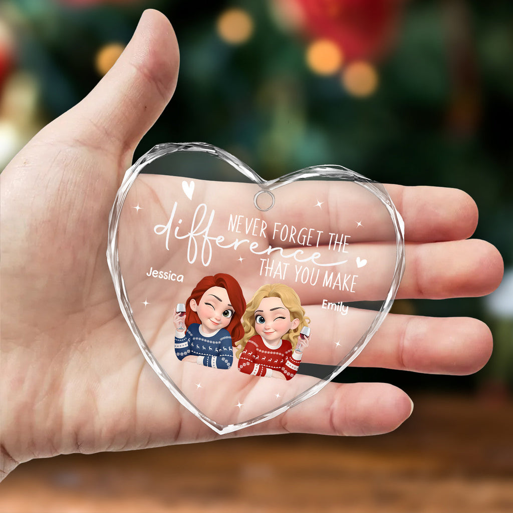 Custom Friendship Christmas Ornament, Best Friend Gift •  The Difference You Make Matters - Personalized Glass Ornament