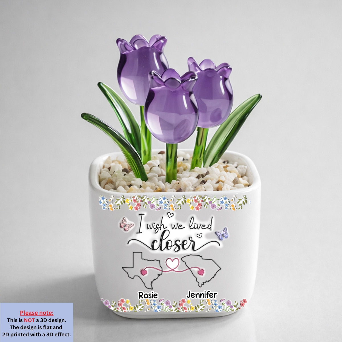 Custom Flower Keepsake, Glass Home Decor Gift for Best Friend • I Wish We Lived Closer Floral Version - Personalized Glass Everlasting Tulips