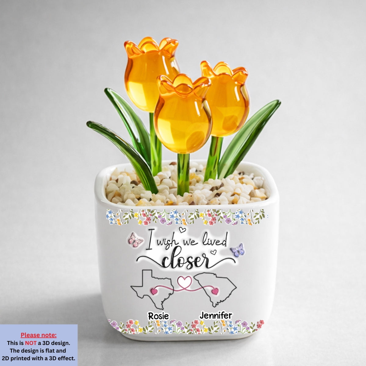 Custom Flower Keepsake, Glass Home Decor Gift for Best Friend • I Wish We Lived Closer Floral Version - Personalized Glass Everlasting Tulips