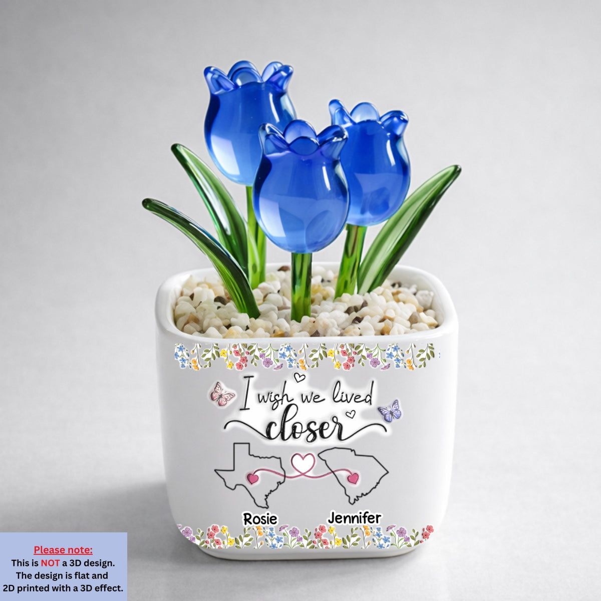 Custom Flower Keepsake, Glass Home Decor Gift for Best Friend • I Wish We Lived Closer Floral Version - Personalized Glass Everlasting Tulips