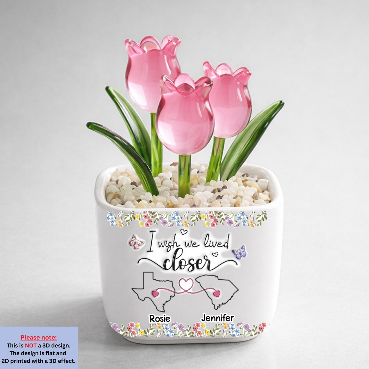 Custom Flower Keepsake, Glass Home Decor Gift for Best Friend • I Wish We Lived Closer Floral Version - Personalized Glass Everlasting Tulips