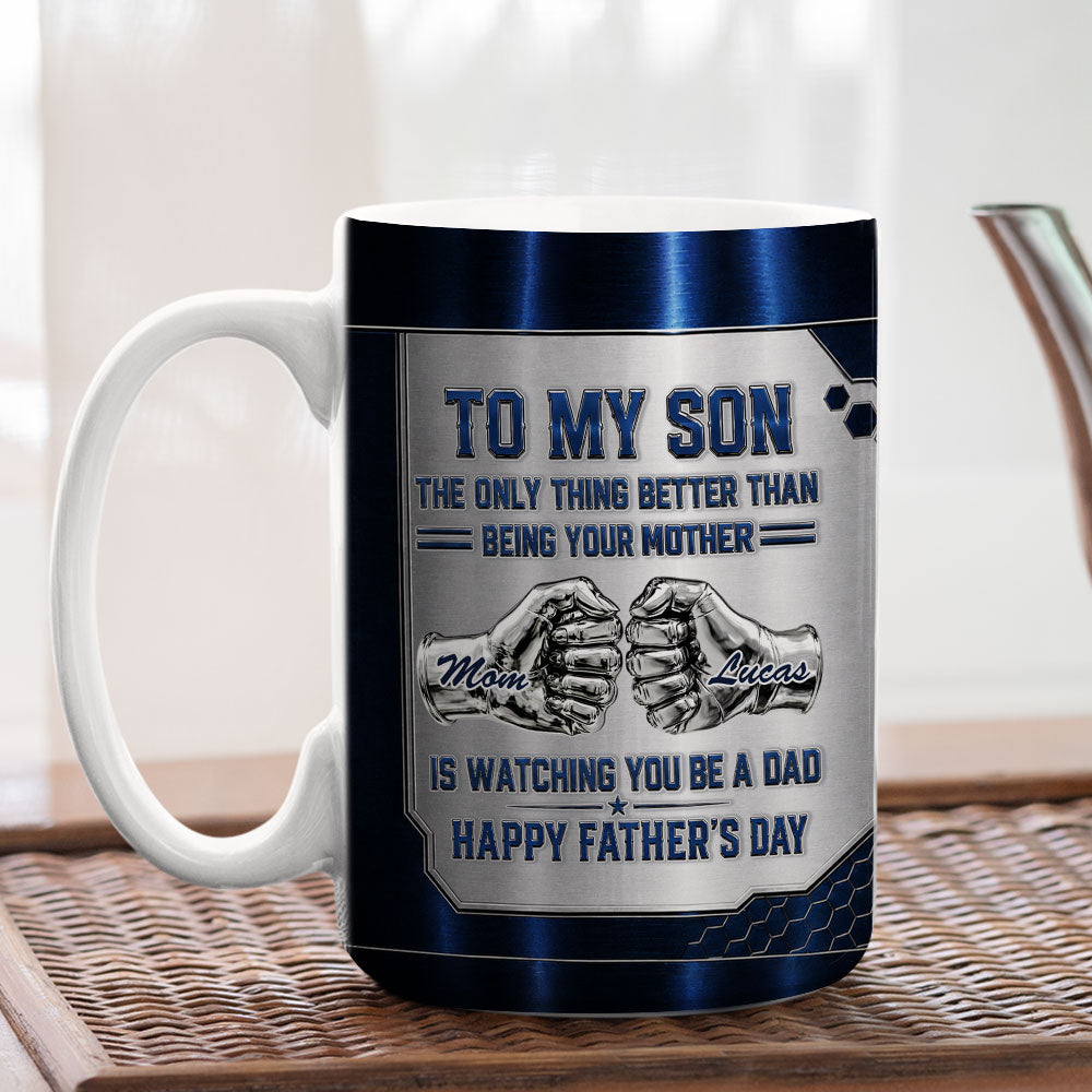 Custom Father's Day Gift For Son • Watching My Son 2 - Personalized 3D Inflated Effect Mug