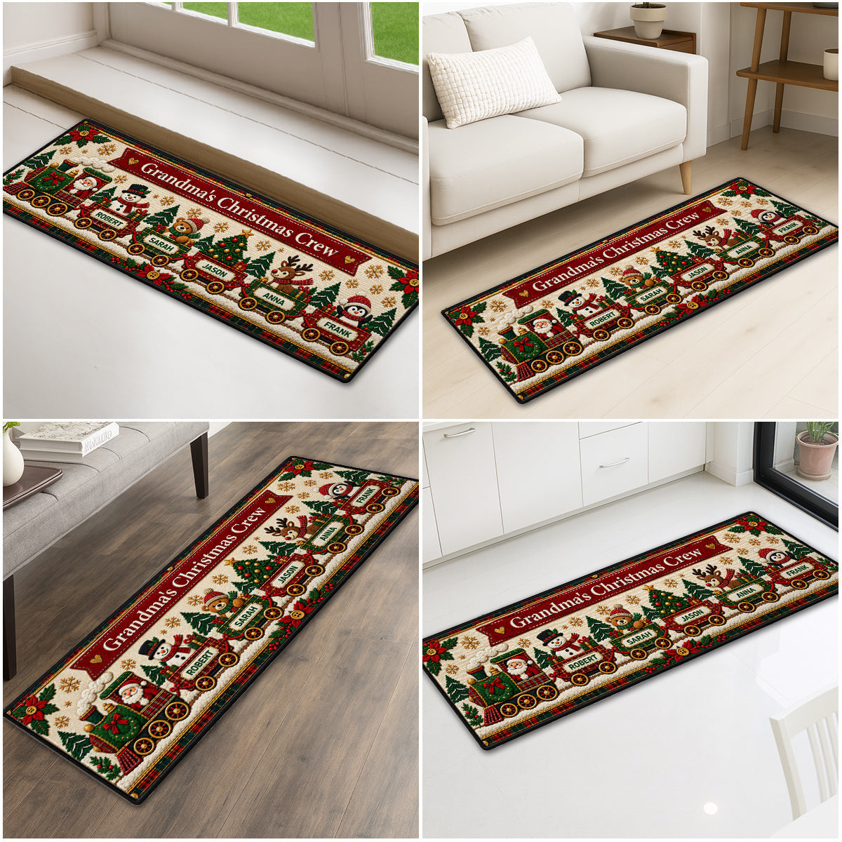 Custom Family Name Rug, Housewarming Birthday Gift For Family Members • Holiday Crew - Personalized Runner Rug