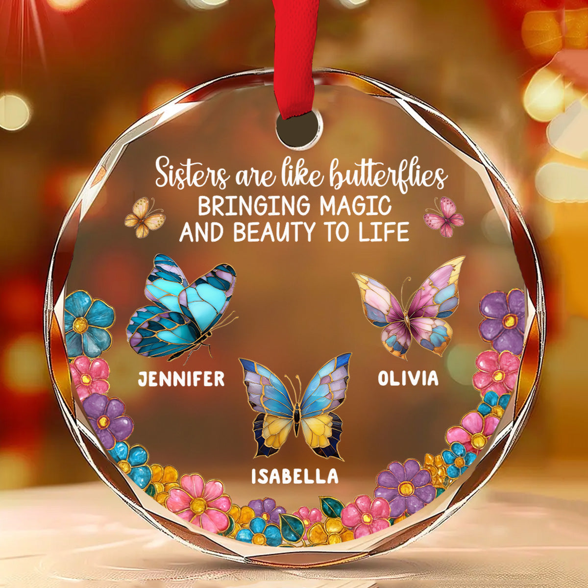Custom Sister Christmas Ornament •  Beauty And Magic - Personalized Glass Ornament