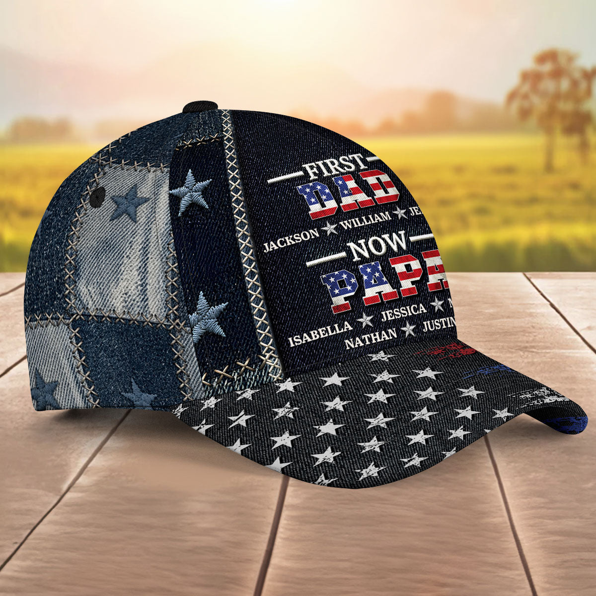 First Dad Now Papa American Flag - Personalized Classic Cap