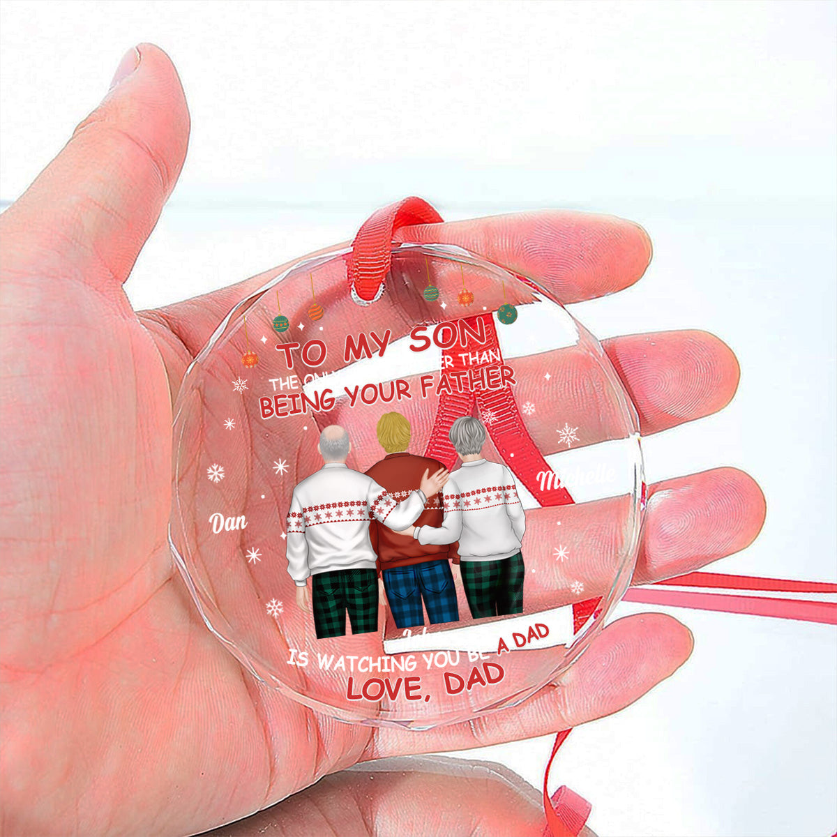 Custom Family Ornament, Christmas Gift for Family Members •  To Our Son We Are Proud Of You - Personalized Glass Ornament