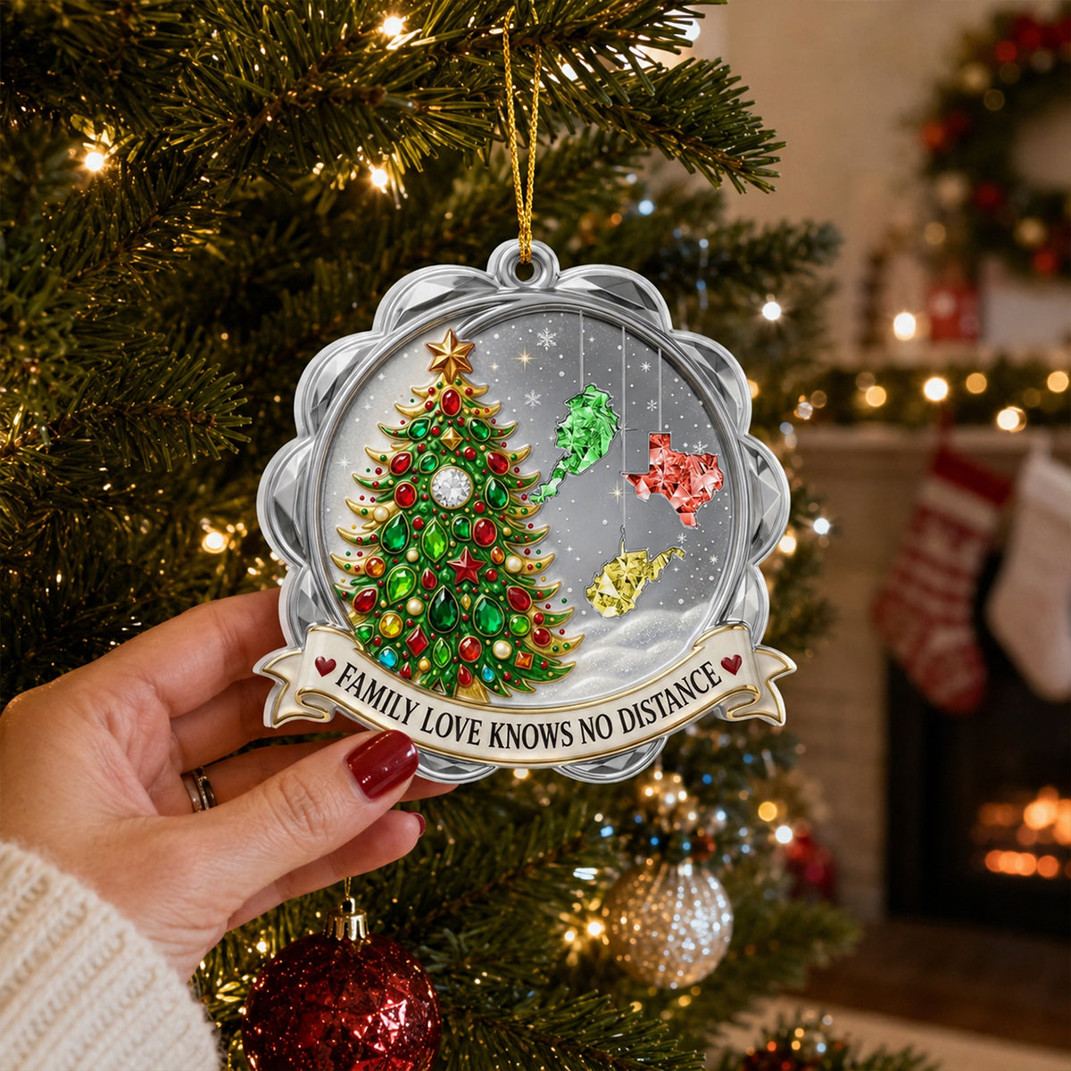 Custom Family Christmas Ornament for Long Distance Families •  No Distance Can Separate - Personalized 3D White Acrylic Ornament
