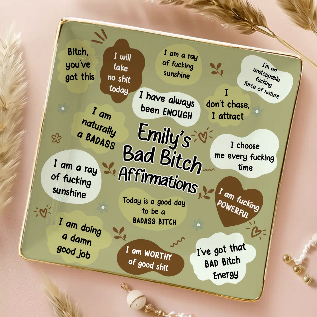 Custom Trinket Dish Gift for Friend, for Soul Sister • Daily Badass Affirmations - Personalized Jewelry Dish